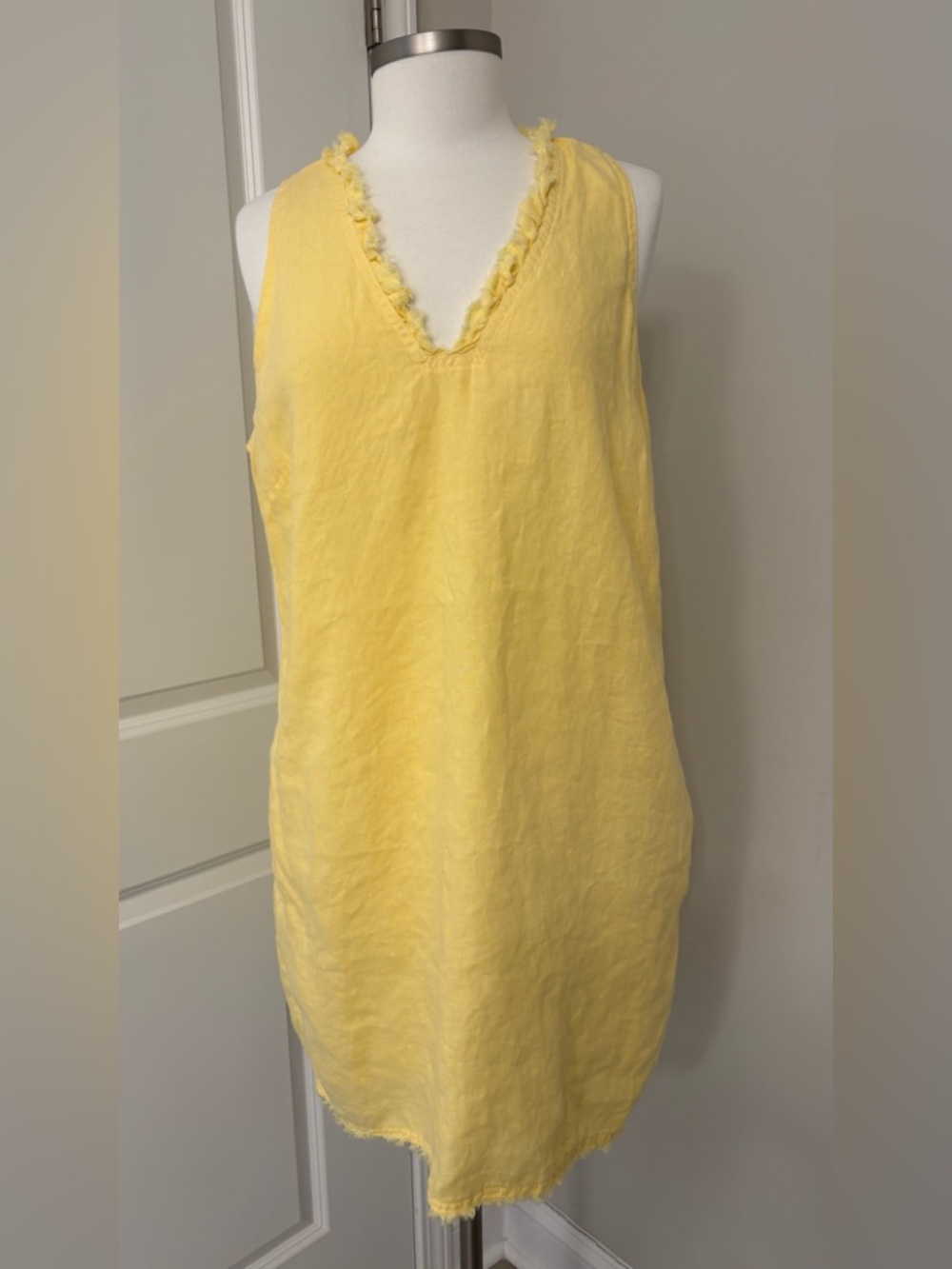 Tommy Bahama Two Palms Pale Yellow Linen Fully Lined A-Line Dress, Size Large